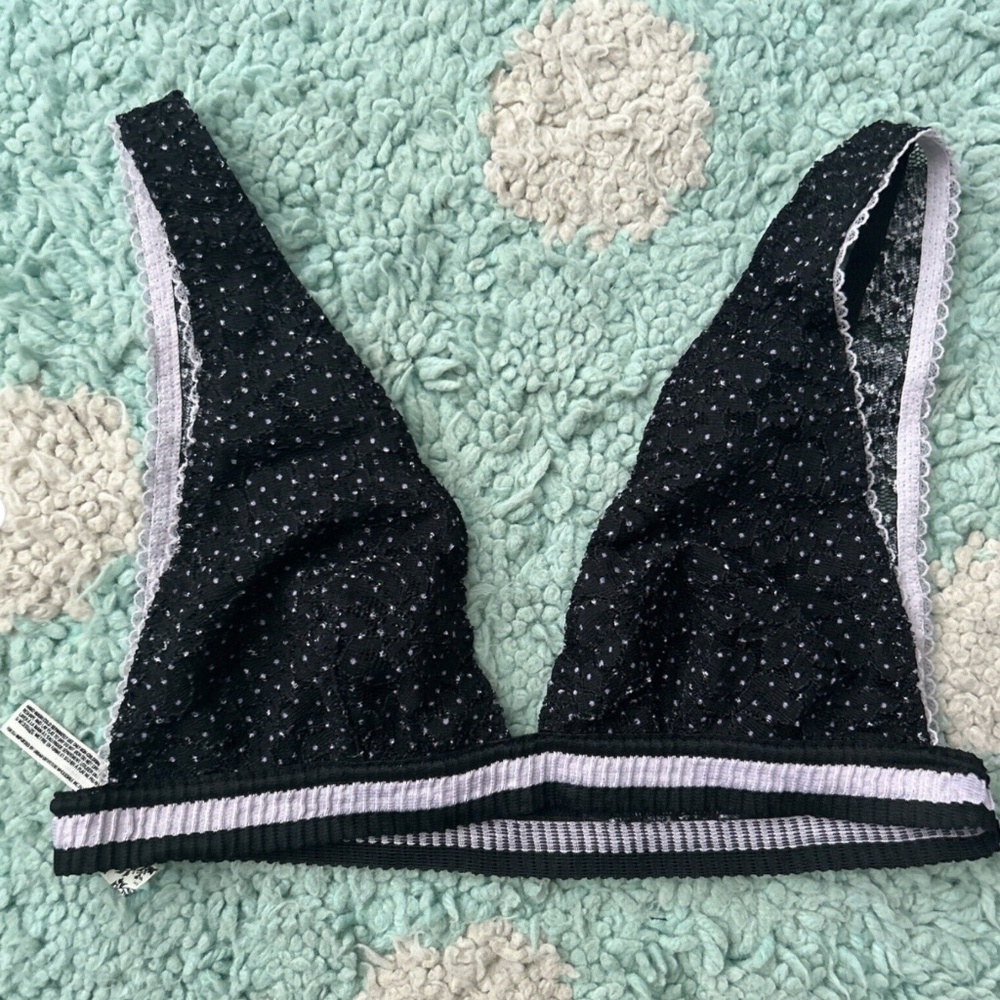 Free People Intimately Triangle Bra S Bralette Women Lounge Black Lace Mesh NWOT